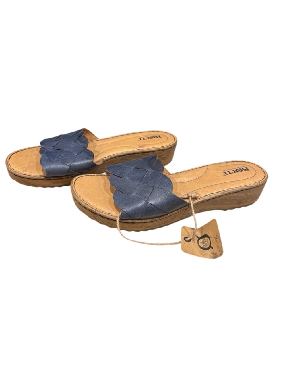 Share Born Aleah NWT Women's 9M Blue Woven Leather Comfort Casual Slip-On